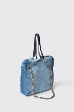 Borse A Mano|Borse A Tracolla^Gaëlle Reg. bucket denim a rombi e applicazione metal logo • - Paris Denim light blu