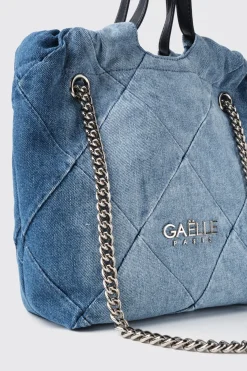 Borse A Mano|Borse A Tracolla^Gaëlle Reg. bucket denim a rombi e applicazione metal logo • - Paris Denim light blu