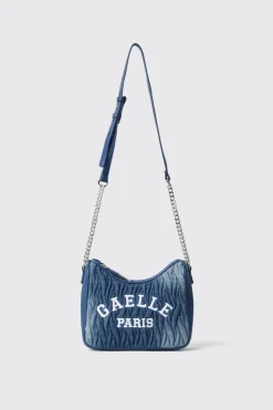 Borse Mini|Borse A Tracolla^Gaëlle Reg. moon bag denim plisse' con logo ricamato • - Paris Denim dark blue