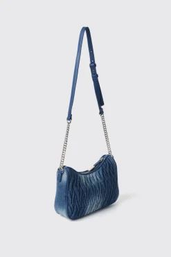 Borse Mini|Borse A Tracolla^Gaëlle Reg. moon bag denim plisse' con logo ricamato • - Paris Denim dark blue