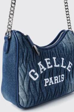 Borse Mini|Borse A Tracolla^Gaëlle Reg. moon bag denim plisse' con logo ricamato • - Paris Denim dark blue