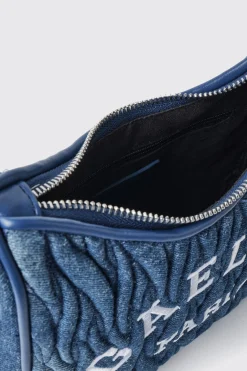 Borse Mini|Borse A Tracolla^Gaëlle Reg. moon bag denim plisse' con logo ricamato • - Paris Denim dark blue