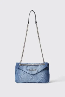 Borse A Tracolla|Denim^Gaëlle Reg shoulder strap denim a rombi applicazione metal logo • - Paris Denim light blu