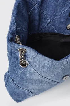 Borse A Tracolla|Denim^Gaëlle Reg shoulder strap denim a rombi applicazione metal logo • - Paris Denim light blu