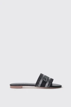 Sandali^Gaëlle Sandalo flat in cotone con strass e logo ricamato • - Paris Nero