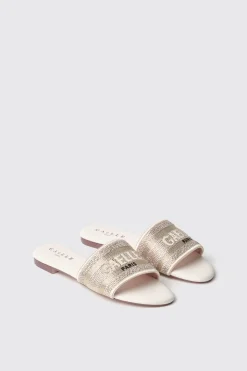 Sandali^Gaëlle Sandalo flat in cotone con strass e logo ricamato • - Paris Oro