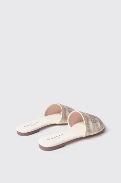 Sandali^Gaëlle Sandalo flat in cotone con strass e logo ricamato • - Paris Oro
