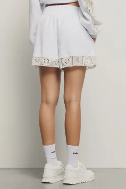 Gonne & Shorts^Gaëlle Short in felpa con balza in pizzo macramè • - Paris Bianco