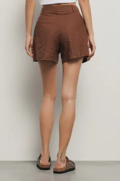 Gonne & Shorts^Gaëlle Short in misto lino con nastro logato su cinturino • - Paris Marrone cocco