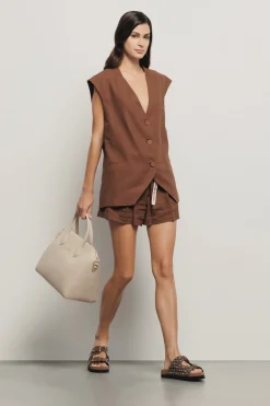 Gonne & Shorts^Gaëlle Short in misto lino con nastro logato su cinturino • - Paris Marrone cocco