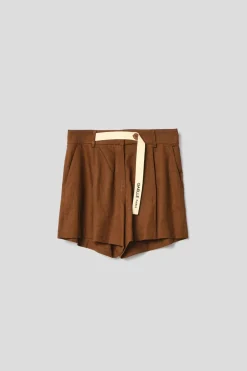 Gonne & Shorts^Gaëlle Short in misto lino con nastro logato su cinturino • - Paris Marrone cocco