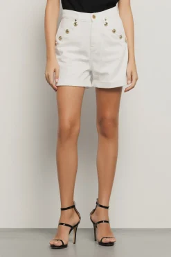 Gonne & Shorts|Denim^Gaëlle Short loose fit con bottoni gioiello su tasche • - Paris Off white