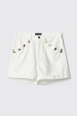 Gonne & Shorts|Denim^Gaëlle Short loose fit con bottoni gioiello su tasche • - Paris Off white