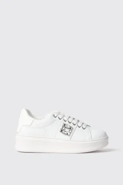 Sneakers^Gaëlle Sneaker addict in action leather con inserto gioiello e rubber patch • - Paris Bianco