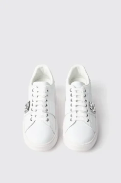 Sneakers^Gaëlle Sneaker addict in action leather con inserto gioiello e rubber patch • - Paris Bianco