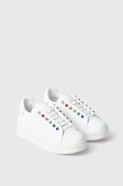 Sneakers^Gaëlle Sneakers addict in action leather con strass • - Paris Bianco