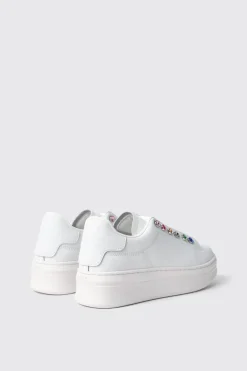 Sneakers^Gaëlle Sneakers addict in action leather con strass • - Paris Bianco