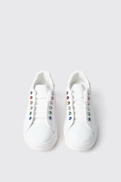 Sneakers^Gaëlle Sneakers addict in action leather con strass • - Paris Bianco