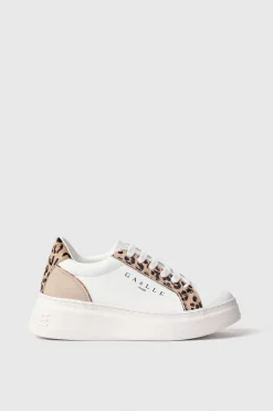 Sneakers^Gaëlle Sneakers addict in action leather con inserti animalier e suola logata • - Paris Animalier beige