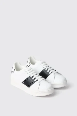 Scarpe^Gaëlle Sneakers addict in action leather con rubber patch ed inserto con borchie • - Paris Bianco-nero