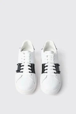 Scarpe^Gaëlle Sneakers addict in action leather con rubber patch ed inserto con borchie • - Paris Bianco-nero