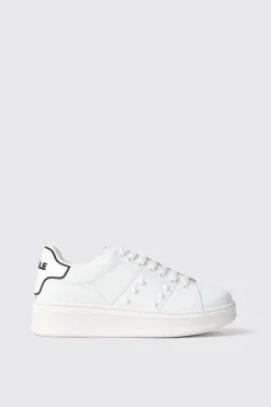 Scarpe^Gaëlle Sneakers addict in action leather con rubber patch ed inserto con borchie • - Paris Bianco