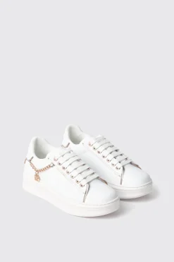 Sneakers^Gaëlle Sneakers addict in action leather con profili oro e catena con ciondolo • - Paris Bianco