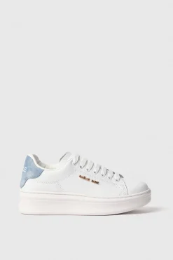 Sneakers^Gaëlle Sneakers addict in action leather con inserto denim • - Paris Denim light blu
