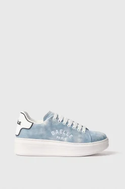 Sneakers|Denim^Gaëlle Sneakers addict in denim con rubber patch e logo ricamato • - Paris Denim light blu