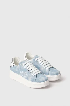 Sneakers|Denim^Gaëlle Sneakers addict in denim con rubber patch e logo ricamato • - Paris Denim light blu