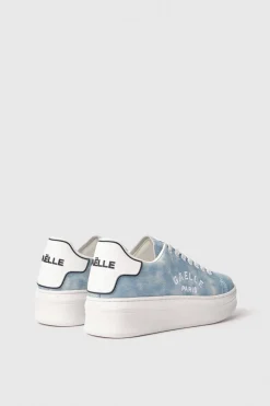 Sneakers|Denim^Gaëlle Sneakers addict in denim con rubber patch e logo ricamato • - Paris Denim light blu