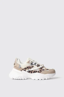 Sneakers^Gaëlle Sneakers runner in mesh con stopper logato in rubber e inserti animalier • - Paris Animalier beige