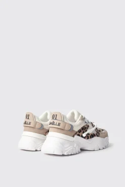 Sneakers^Gaëlle Sneakers runner in mesh con stopper logato in rubber e inserti animalier • - Paris Animalier beige
