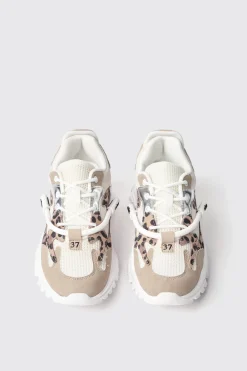 Sneakers^Gaëlle Sneakers runner in mesh con stopper logato in rubber e inserti animalier • - Paris Animalier beige