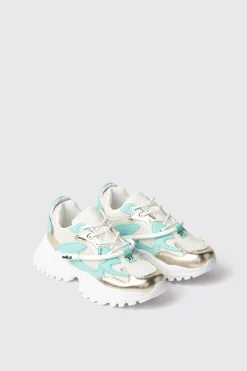 Sneakers^Gaëlle Sneakers runner in mesh con stopper logato in rubber e inserti in laminato • - Paris Verde menta