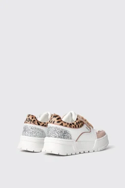 Sneakers^Gaëlle Sneakers skaters in action leather con inserti animalier e glitter • - Paris Animalier beige