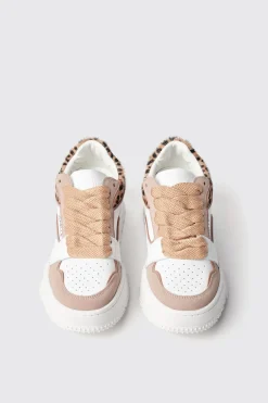 Sneakers^Gaëlle Sneakers skaters in action leather con inserti animalier e glitter • - Paris Animalier beige