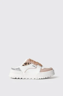 Sneakers^Gaëlle Sneakers skaters sabot in action leather con inserti animalier e glitter • - Paris Animalier beige