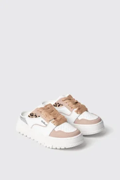 Sneakers^Gaëlle Sneakers skaters sabot in action leather con inserti animalier e glitter • - Paris Animalier beige