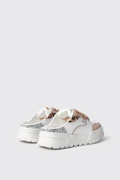 Sneakers^Gaëlle Sneakers skaters sabot in action leather con inserti animalier e glitter • - Paris Animalier beige