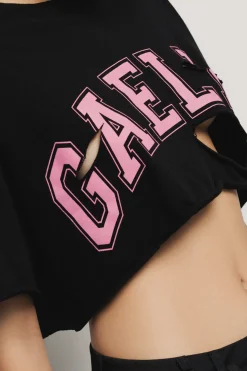 T-Shirt^Gaëlle T shirt crop in jersey paricollo dettaglio taglio con stampa • - Paris Nero