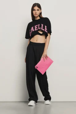 T-Shirt^Gaëlle T shirt crop in jersey paricollo dettaglio taglio con stampa • - Paris Nero