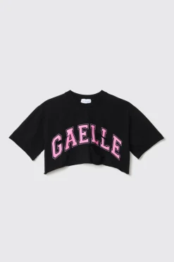 T-Shirt^Gaëlle T shirt crop in jersey paricollo dettaglio taglio con stampa • - Paris Nero
