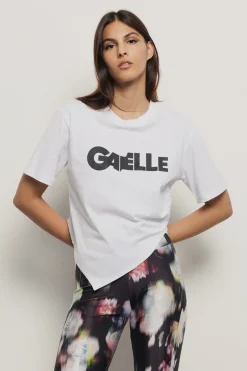 T-Shirt^Gaëlle T shirt in jersey assimetrica paricollo e stampa • - Paris Bianco