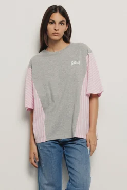T-Shirt^Gaëlle T shirt jersey paricollo con inserti in popeline • - Paris Grigio melange