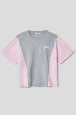 T-Shirt^Gaëlle T shirt jersey paricollo con inserti in popeline • - Paris Grigio melange