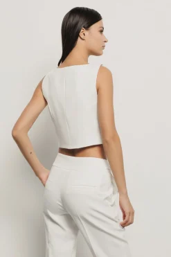 Top^Gaëlle Top crop smanicato con bottoni in cady • - Paris Gesso