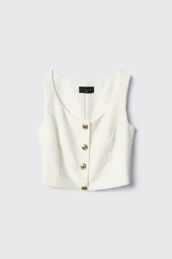 Top^Gaëlle Top crop smanicato con bottoni in cady • - Paris Gesso