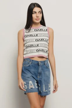 Top^Gaëlle Top cropped logato • - Paris Madreperla-fucsia