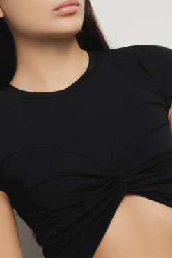 Top^Gaëlle Top paricollo mezza manica con dettaglio incrociato sul davanti logo in strass crystal • - Paris Nero